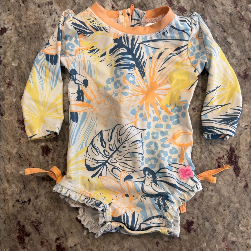 Ruffle Butts Blue and Yellow Rashguard Swimwear